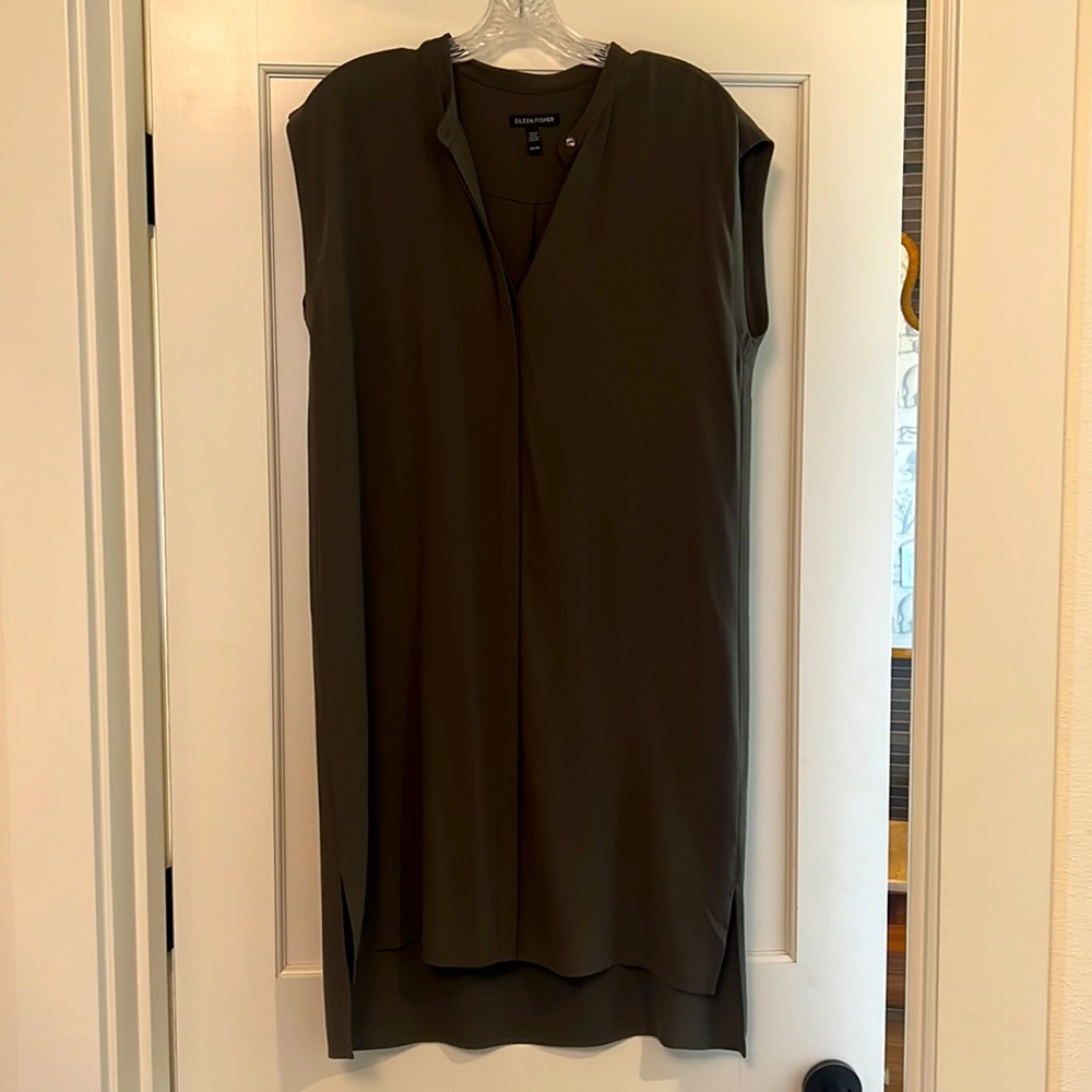 Eileen Fisher high/low silk button up dress
